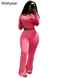 Sportswear Wash Retro Two 2 Piece Pants Set Sales Fall Winter Women Hoodies Jacket and Flared Trousers Suit Athletic Pink Outfit